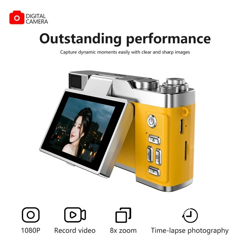 Trade Shop - Fotocamera Digitale Stile Retrò Schermo Ips Da 2,4" Ribaltabile Zoom Digitale 8x 48mp Q07 -