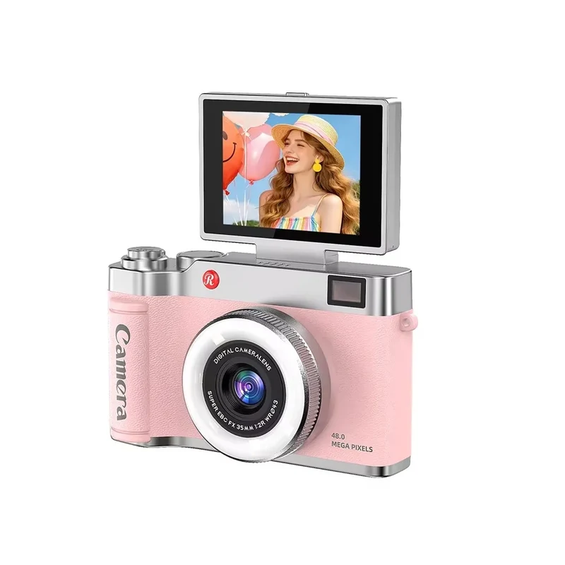 Trade Shop - Fotocamera Digitale Stile Retrò Schermo Ips Da 2,4" Ribaltabile Zoom Digitale 8x 48mp Q07 -