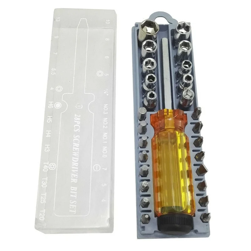 Trade Shop - Kit Giraviti Cacciavite Universale Multifunzione Con Punte Intercambiabili 28 Pz 53681 -