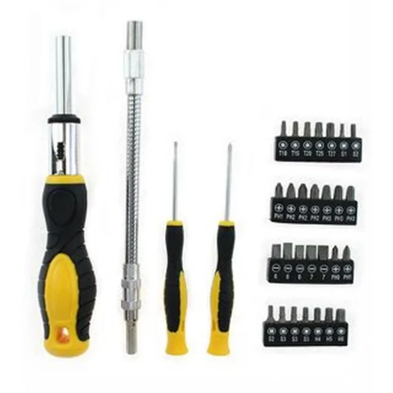 Trade Shop - Set Cacciaviti Attrezzi Da 32pz Con Supporto Magnetico Prolunga Flessibile Inserti 74693 -