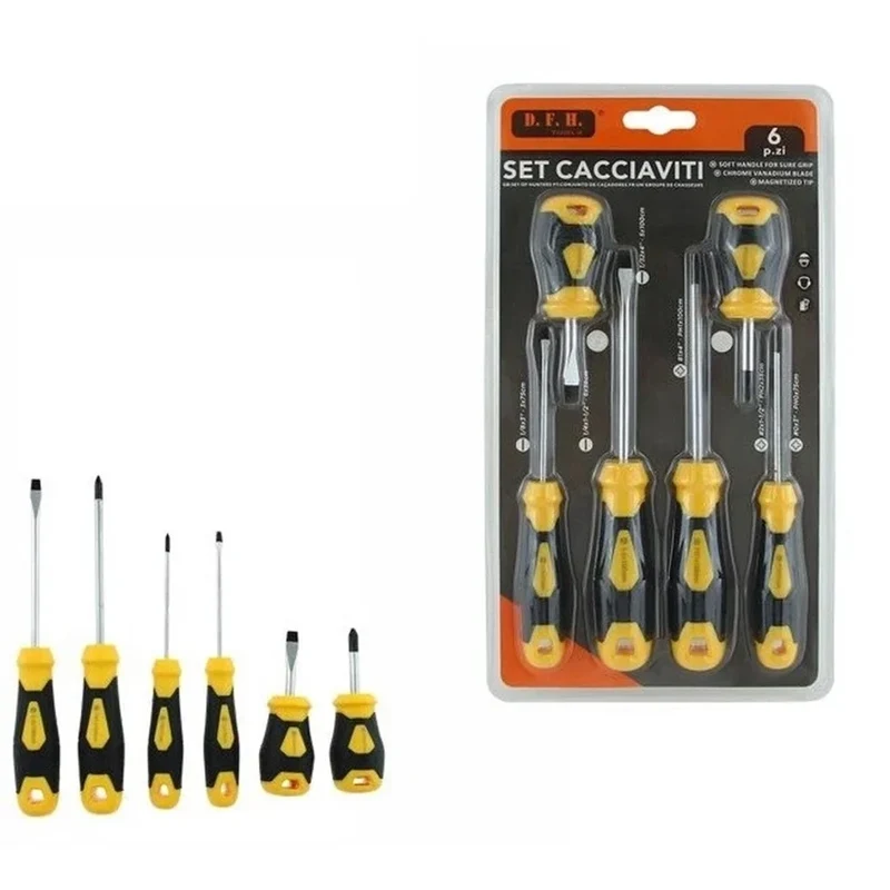 Trade Shop - Set Di Cacciaviti Da 6pz Giraviti Lama In Acciaio Cromo Vanadio Punte Magnetizzate 74692 -