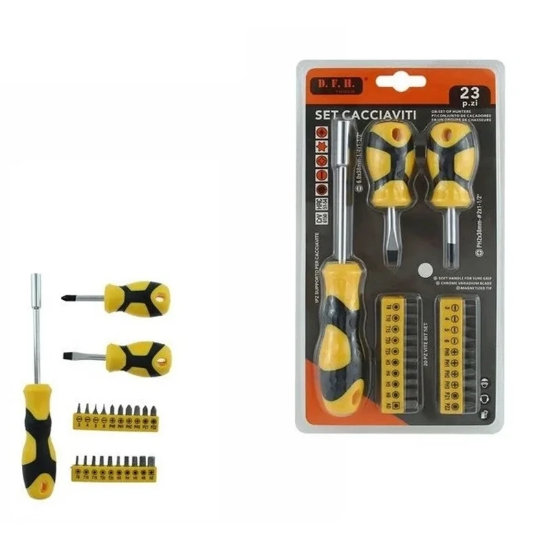 Trade Shop - Set Cacciaviti 23 Pz Con Supporto Magnetico Attrezzi Fai Da Te Con Porta-punte 74691 -