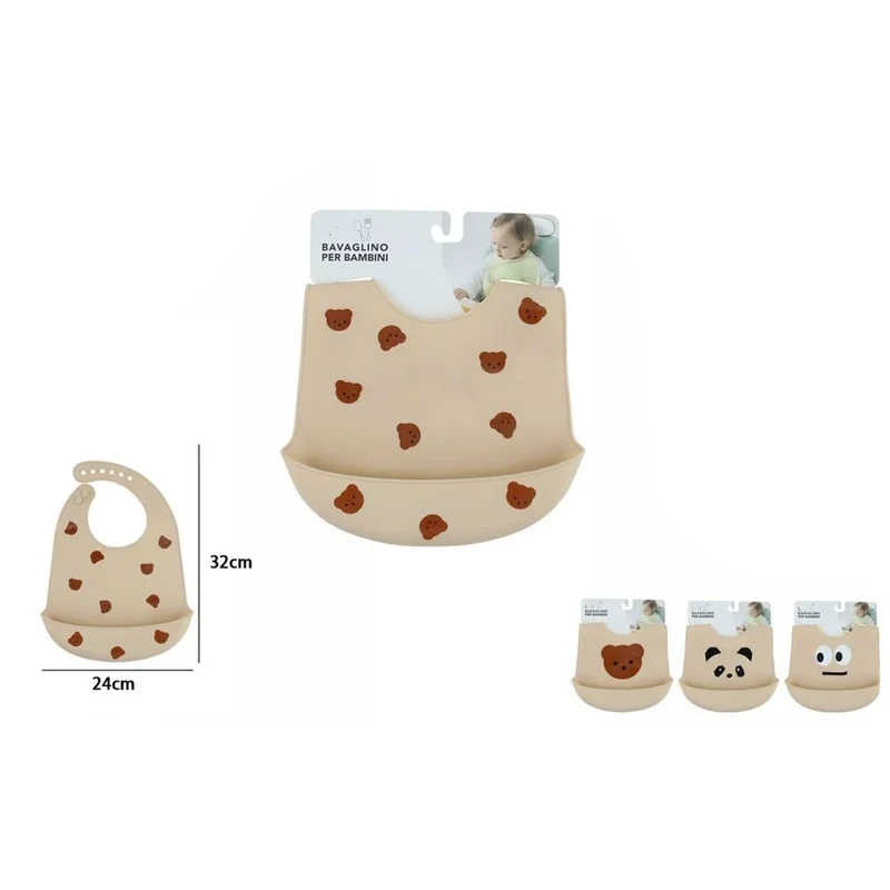 Trade Shop - Bavaglino Pappa Silicone Impermeabile Regolabile Per Bambini Tasca Raccoglibriciole 31223 -