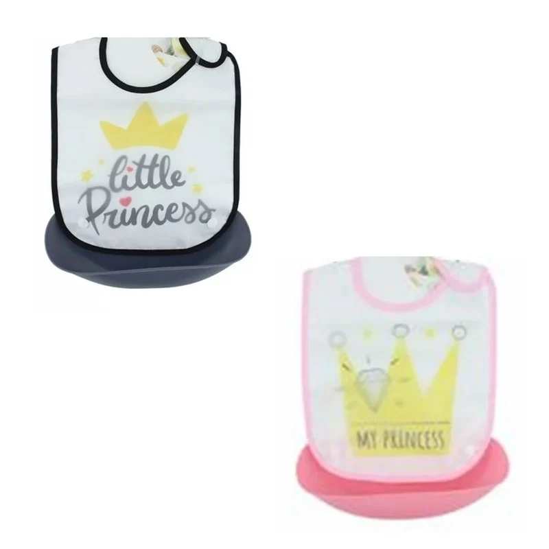 Trade Shop - Bavetta Bavaglino Bambini Design Corona Scritta Con Tasca Raccoglipappa Staccabile 31222 -
