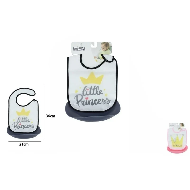 Trade Shop - Bavetta Bavaglino Bambini Design Corona Scritta Con Tasca Raccoglipappa Staccabile 31222 -