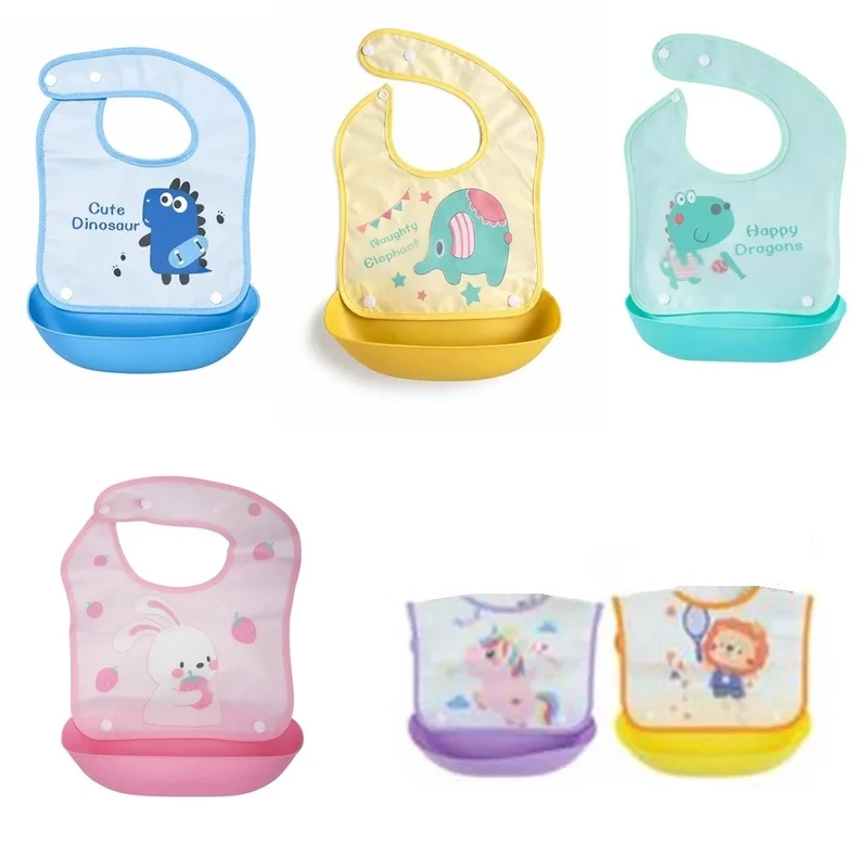 Trade Shop - Bavaglino Bavetta Per Bambini Con Tasca Raccoglipappa Staccabile Fantasia Animali 31221 -