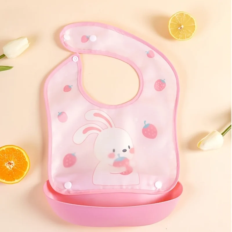 Trade Shop - Bavaglino Bavetta Per Bambini Con Tasca Raccoglipappa Staccabile Fantasia Animali 31221 -