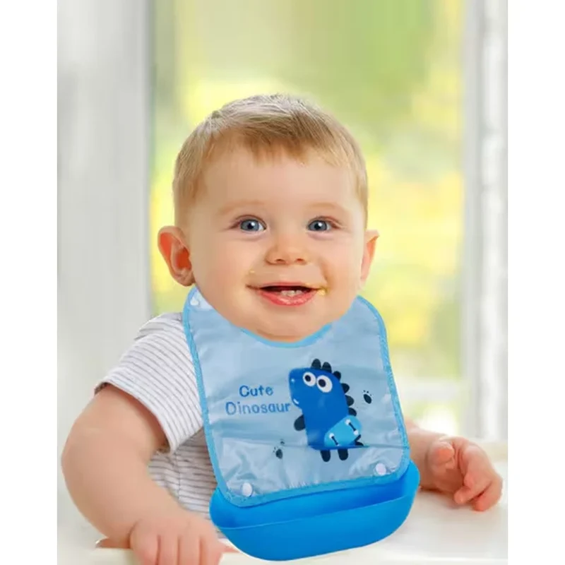 Trade Shop - Bavaglino Bavetta Per Bambini Con Tasca Raccoglipappa Staccabile Fantasia Animali 31221 -