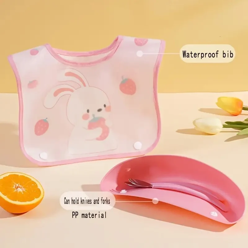 Trade Shop - Bavaglino Bavetta Per Bambini Con Tasca Raccoglipappa Staccabile Fantasia Animali 31221 -
