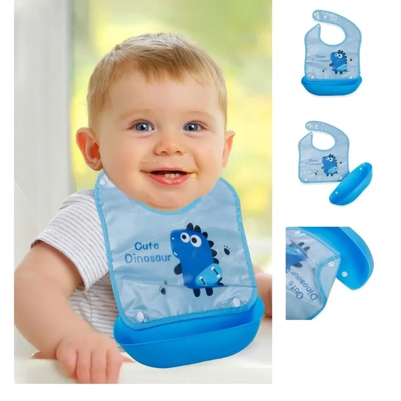 Trade Shop - Bavaglino Bavetta Per Bambini Con Tasca Raccoglipappa Staccabile Fantasia Animali 31221 -