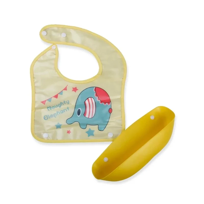 Trade Shop - Bavaglino Bavetta Per Bambini Con Tasca Raccoglipappa Staccabile Fantasia Animali 31221 -