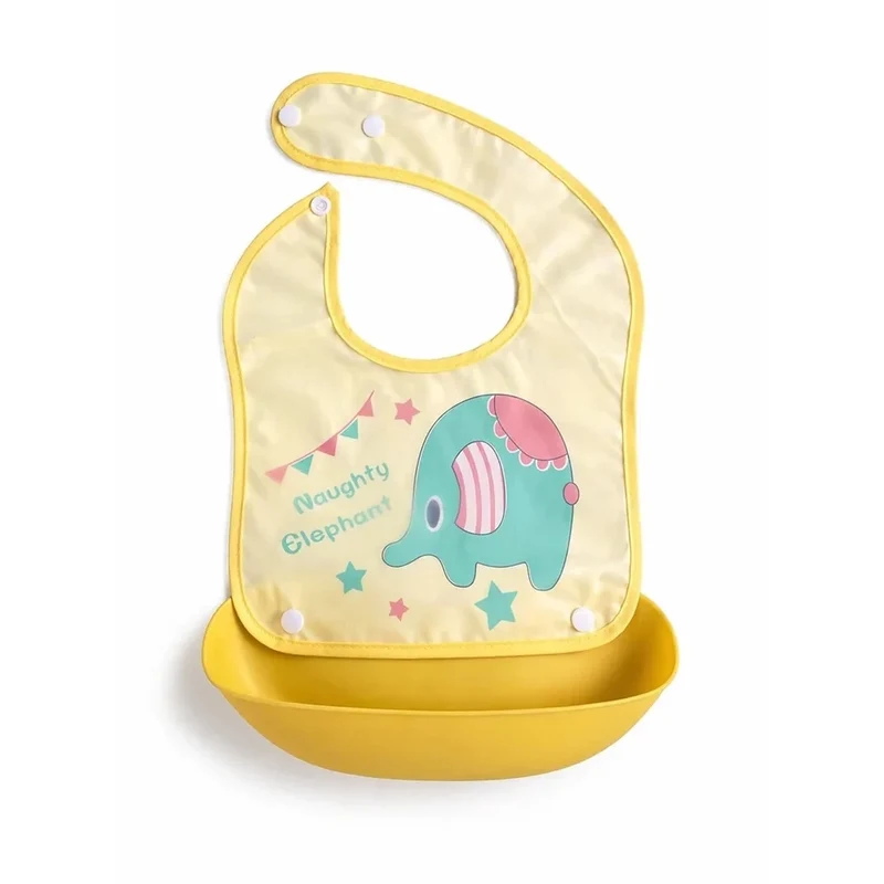 Trade Shop - Bavaglino Bavetta Per Bambini Con Tasca Raccoglipappa Staccabile Fantasia Animali 31221 -