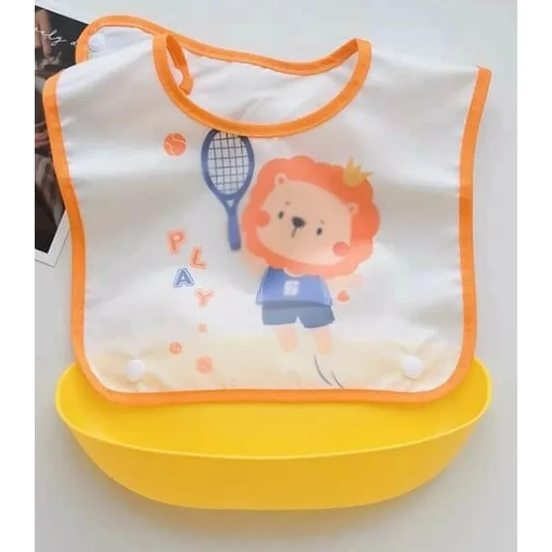 Trade Shop - Bavaglino Bavetta Per Bambini Con Tasca Raccoglipappa Staccabile Fantasia Animali 31221 -