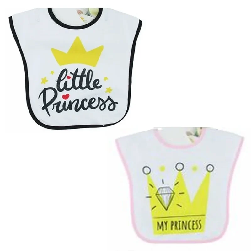Trade Shop - Set 2 Pz Bavetta Bavaglino Per Pappa Bambini Neonato Design Con Corona Scritta 31226 -