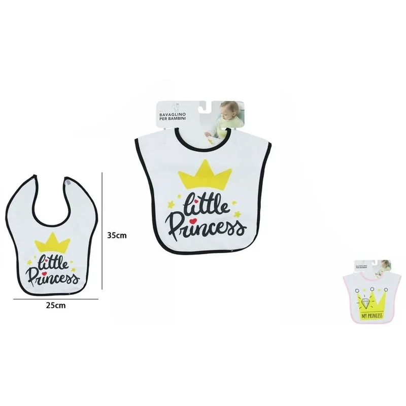 Trade Shop - Set 2 Pz Bavetta Bavaglino Per Pappa Bambini Neonato Design Con Corona Scritta 31226 -