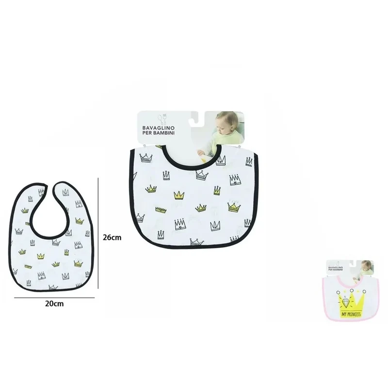 Trade Shop - Set 2pz Bavetta Bavaglino Per Pappa Allattamento Bambini Neonato Fantasia Corone 31225 -