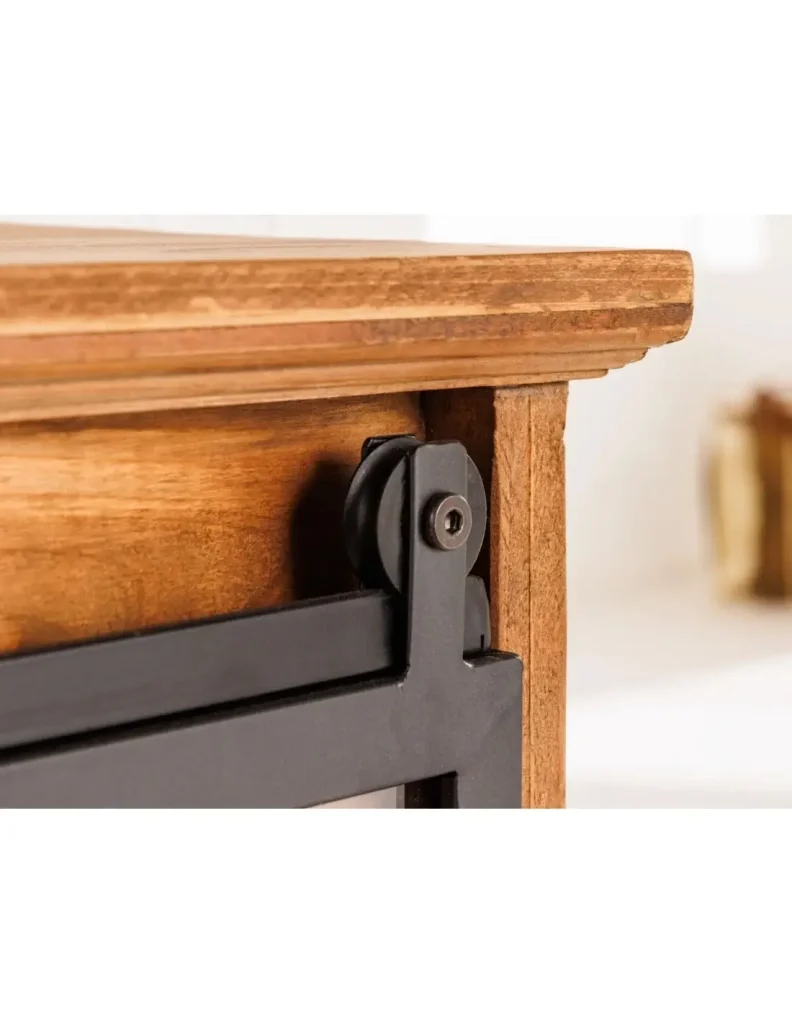 Buffet LUMBER 148 cm in legno di pino - 2 porte scorrevoli in vetro e 6 cassetti