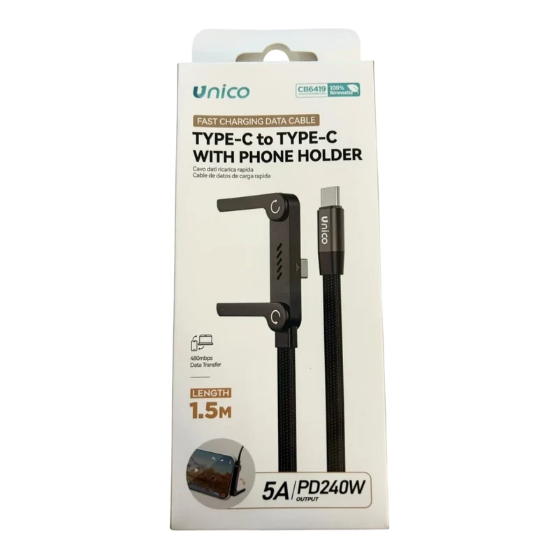Cavo caricabatteria ricarica rapida 1.5m 5A-240W in lega alluminio