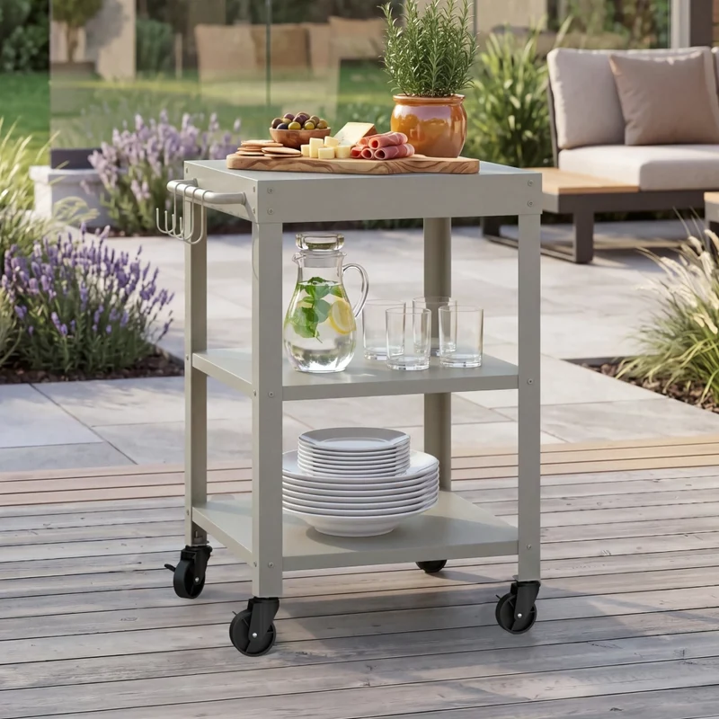 Carrello Portavivande Bolognano di Servizio a 3 Ripiani 81x50x50 cm - Beige opaco casa.pro