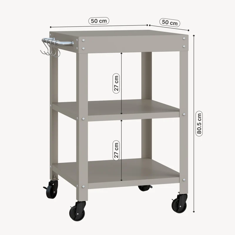 Carrello Portavivande Bolognano di Servizio a 3 Ripiani 81x50x50 cm - Beige opaco casa.pro