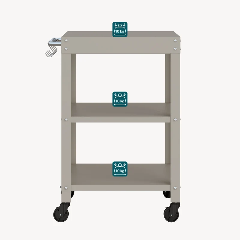 Carrello Portavivande Bolognano di Servizio a 3 Ripiani 81x50x50 cm - Beige opaco casa.pro