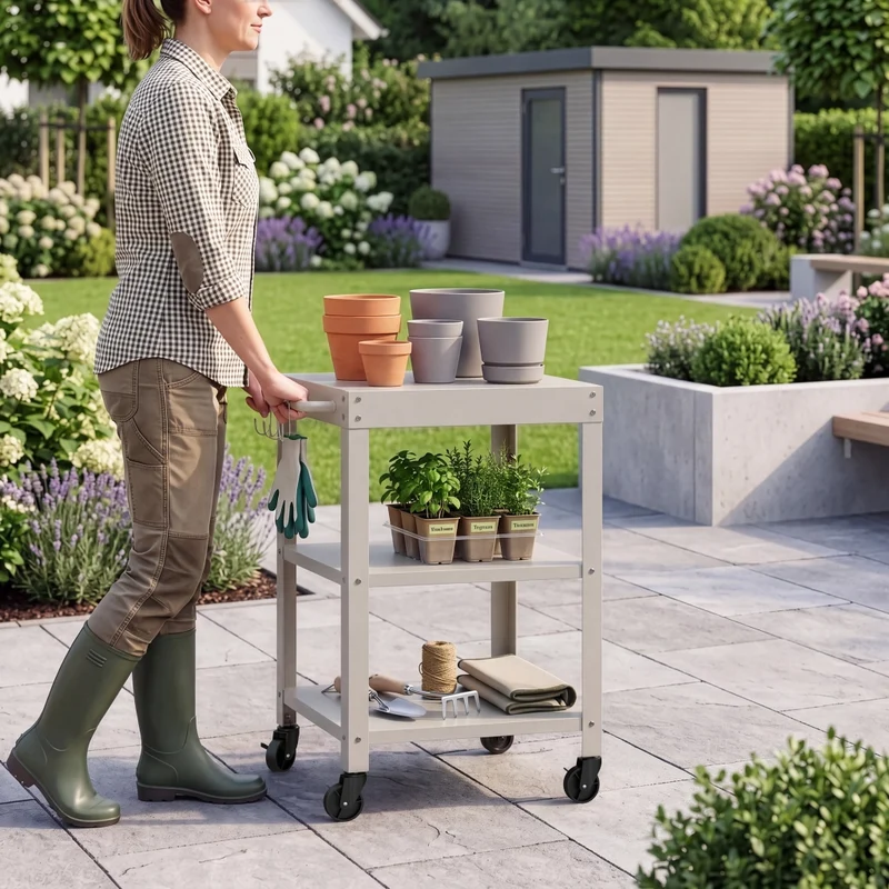 Carrello Portavivande Bolognano di Servizio a 3 Ripiani 81x50x50 cm - Beige opaco casa.pro
