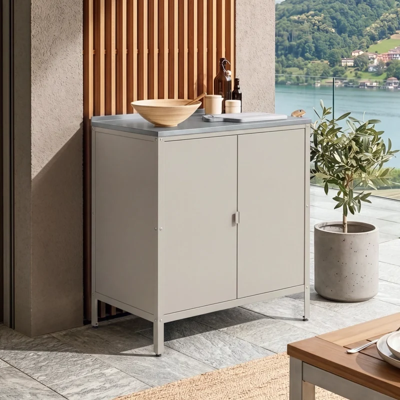 Armadietto da Giardino Bolognano 92 x 80 x 50 cm Acciaio - Beige Opaco - casa.pro