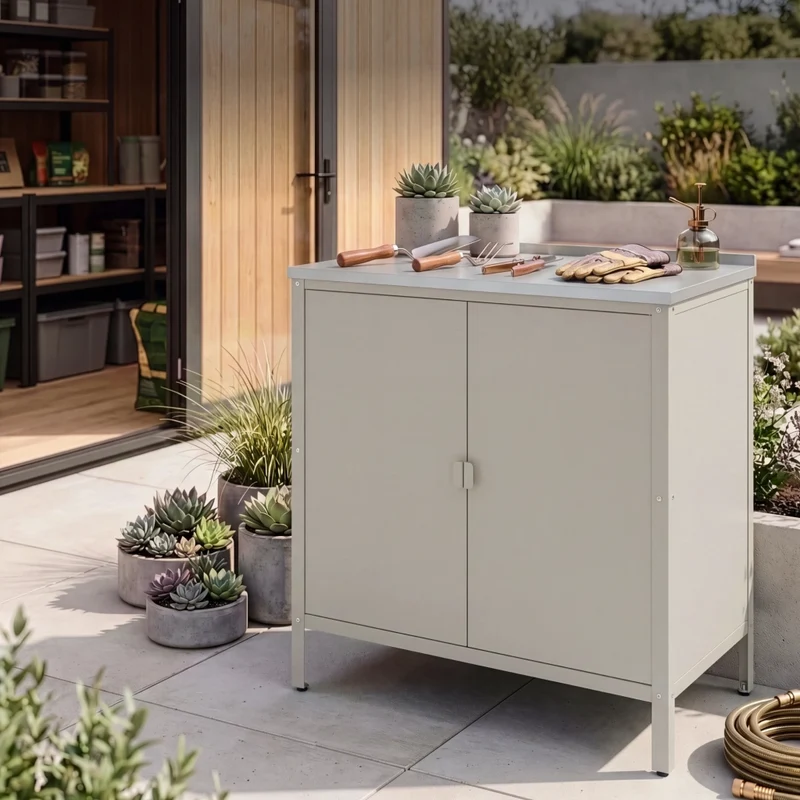 Armadietto da Giardino Bolognano 92 x 80 x 50 cm Acciaio - Beige Opaco - casa.pro