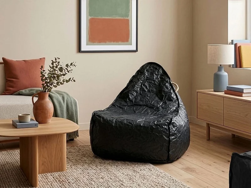 Fodera per poltrona sacco impermeabile grande in nylon nero 75 x 75 cm con cerniera e velcro
