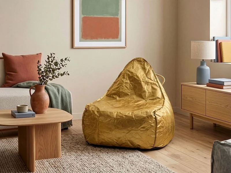 Fodera per poltrona sacco impermeabile grande in nylon oro 75 x 75 cm con cerniera e velcro