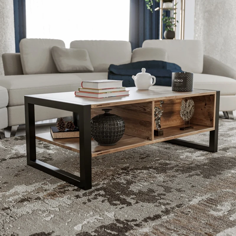 Tavolino in legno "Haldizen" - 105 x 55 x 40 cm - Marrone