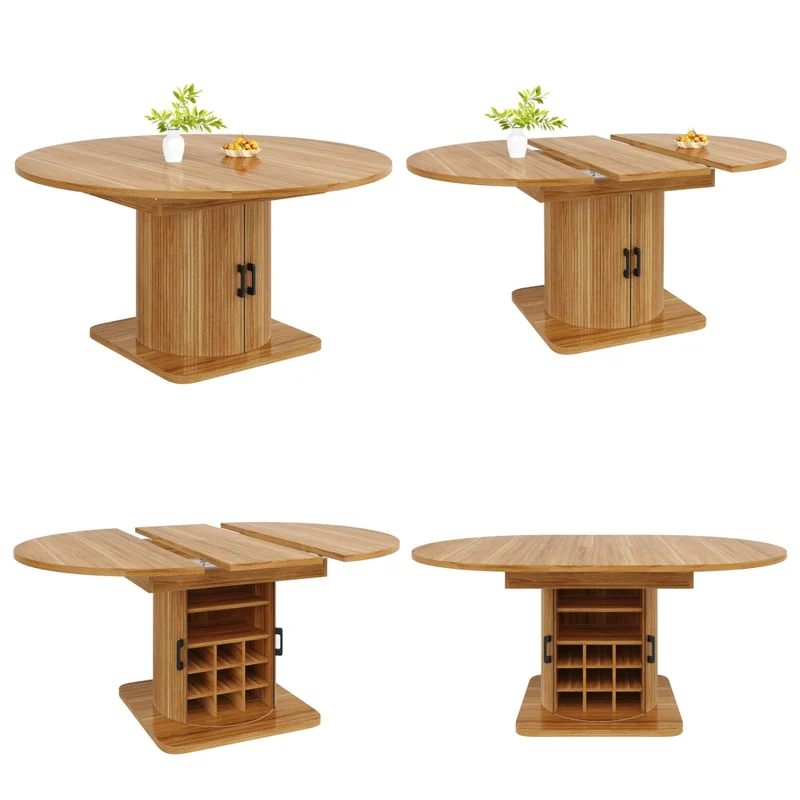 Tavolo da pranzo allungabile 118-158 x 118 x 76 cm con contenitore nascosto; MDF e metallo marrone scuro