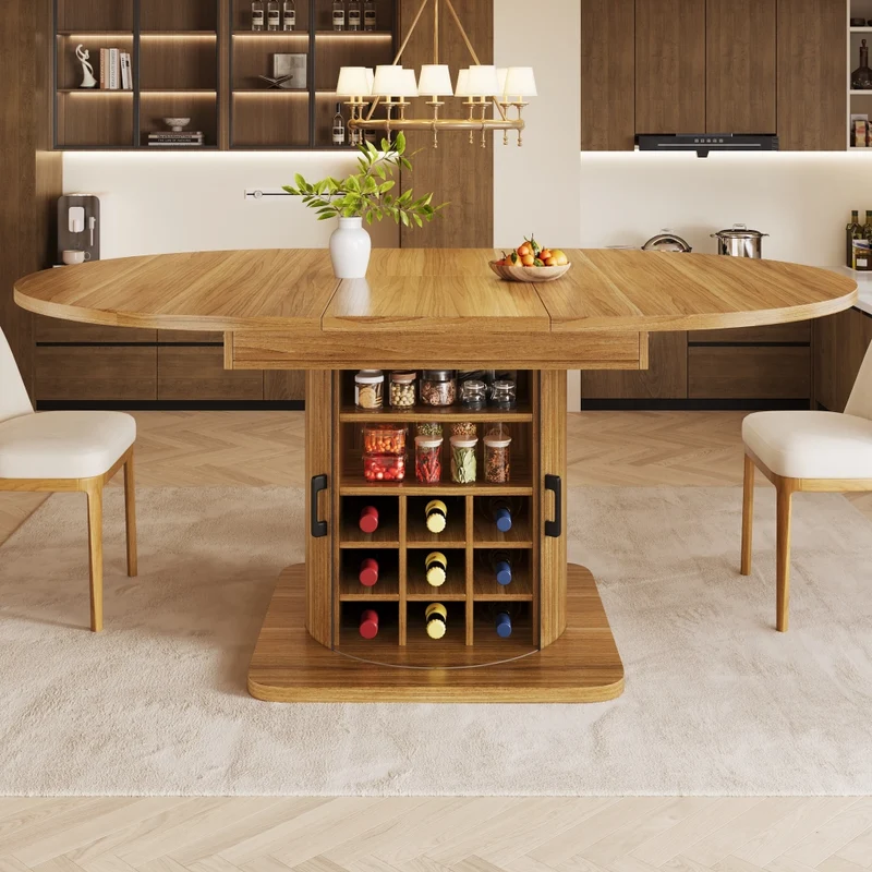 Tavolo da pranzo allungabile 118-158 x 118 x 76 cm con contenitore nascosto; MDF e metallo marrone scuro