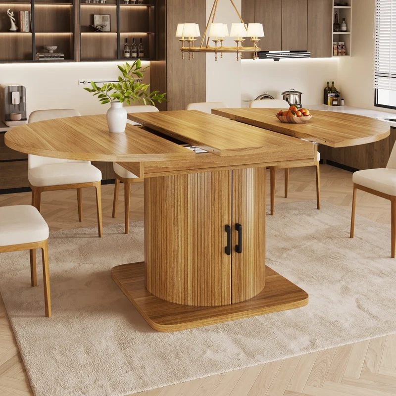 Tavolo da pranzo allungabile 118-158 x 118 x 76 cm con contenitore nascosto; MDF e metallo marrone scuro