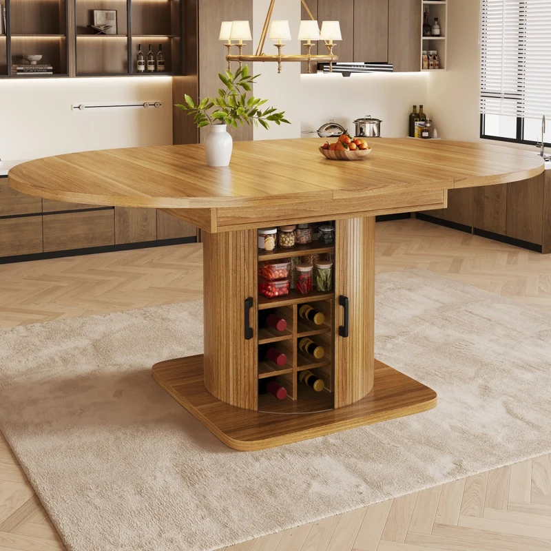 Tavolo da pranzo allungabile 118-158 x 118 x 76 cm con contenitore nascosto; MDF e metallo marrone scuro