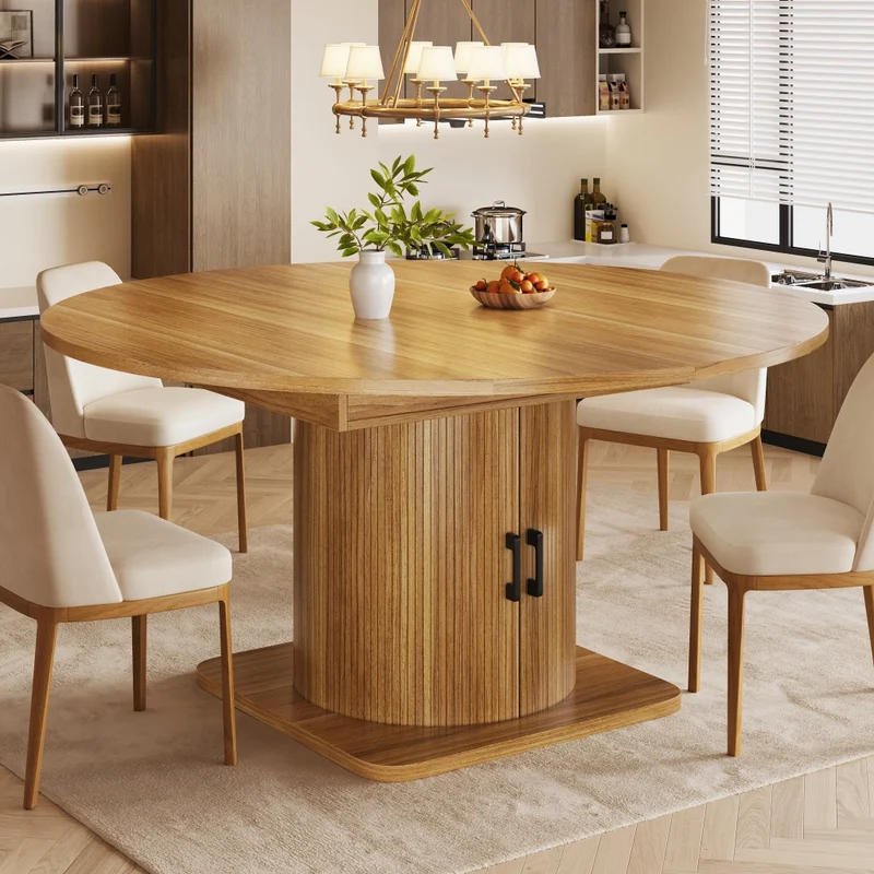 Tavolo da pranzo allungabile 118-158 x 118 x 76 cm con contenitore nascosto; MDF e metallo marrone scuro