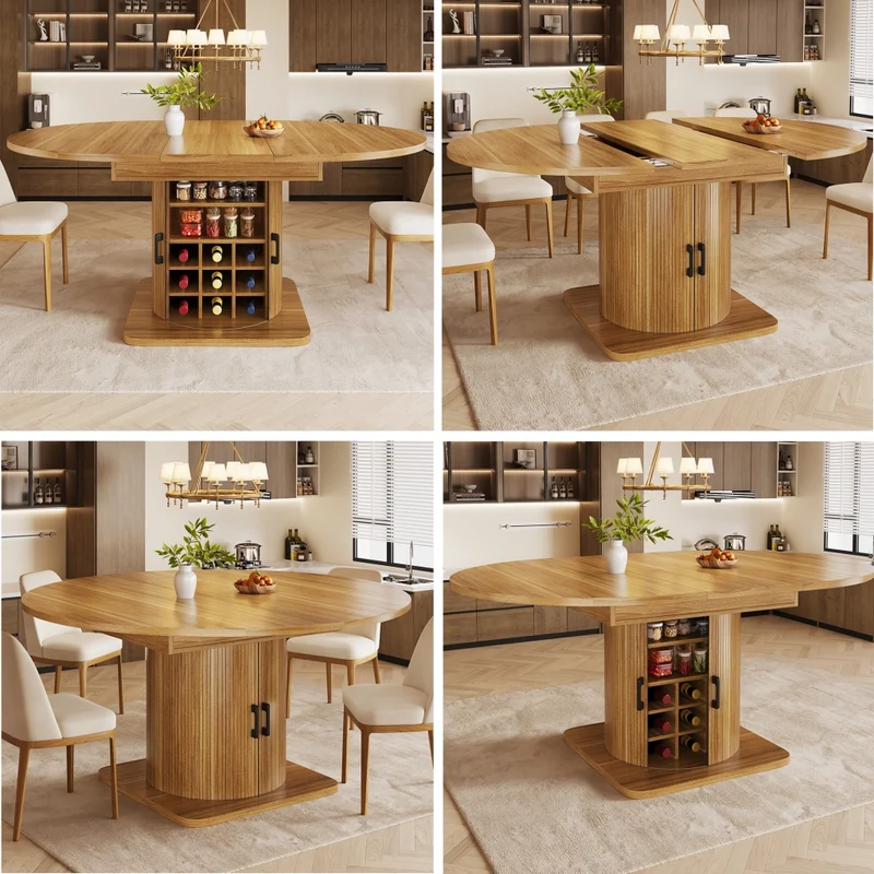 Tavolo da pranzo allungabile 118-158 x 118 x 76 cm con contenitore nascosto; MDF e metallo marrone scuro