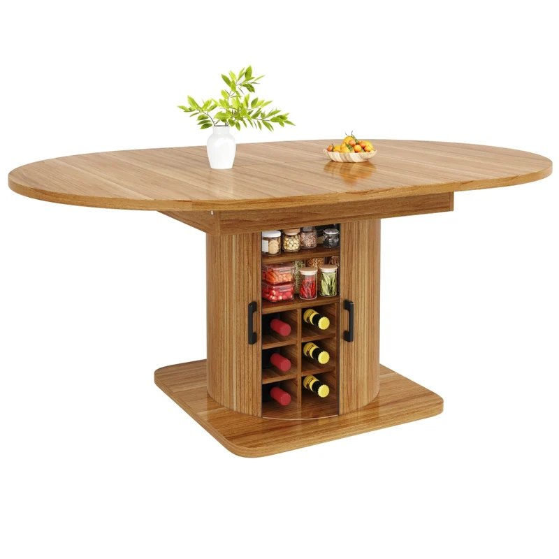 Tavolo da pranzo allungabile 118-158 x 118 x 76 cm con contenitore nascosto; MDF e metallo marrone scuro