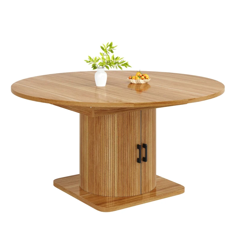 Tavolo da pranzo allungabile 118-158 x 118 x 76 cm con contenitore nascosto; MDF e metallo marrone scuro