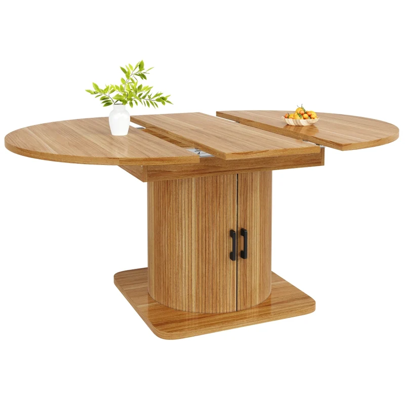 Tavolo da pranzo allungabile 118-158 x 118 x 76 cm con contenitore nascosto; MDF e metallo marrone scuro