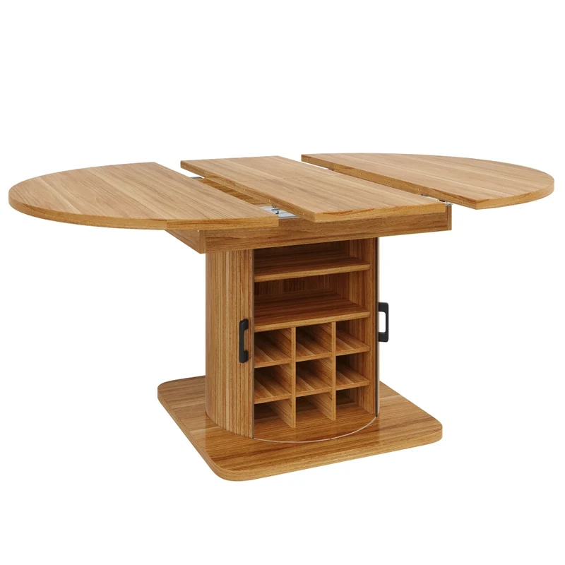 Tavolo da pranzo allungabile 118-158 x 118 x 76 cm con contenitore nascosto; MDF e metallo marrone scuro