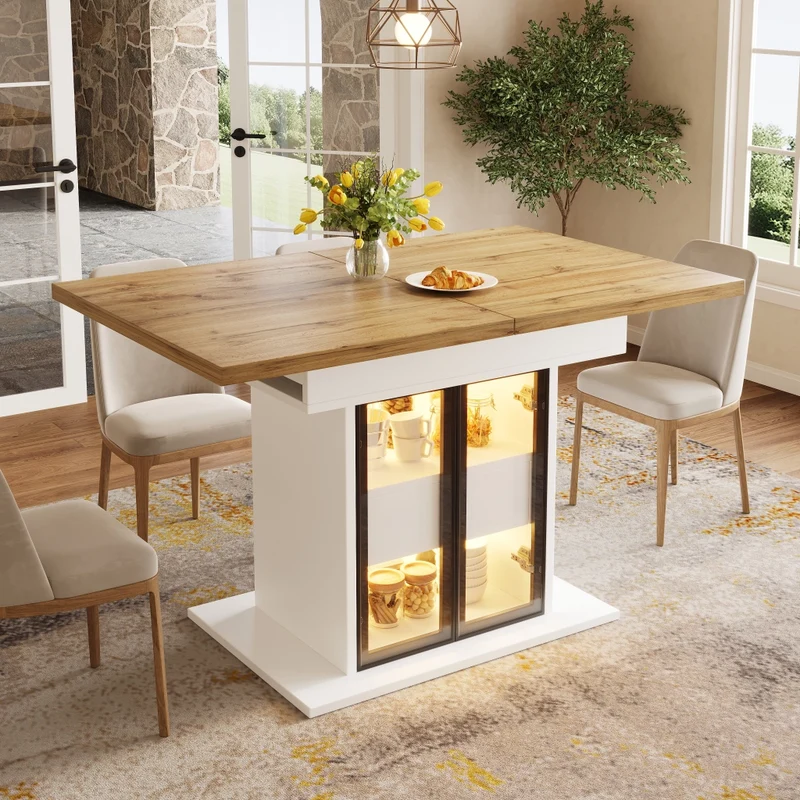 Tavolo da pranzo allungabile 110-150 cm; rotondo trasformabile in ovale; nero effetto legno