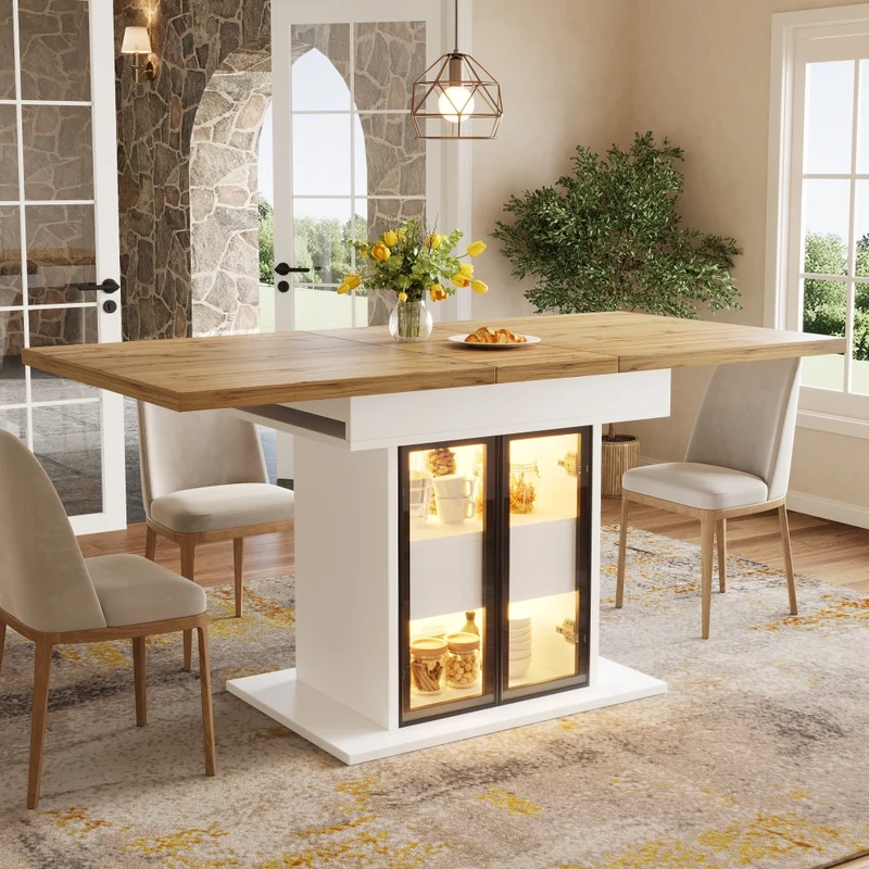 Tavolo da pranzo allungabile 110-150 cm; rotondo trasformabile in ovale; nero effetto legno