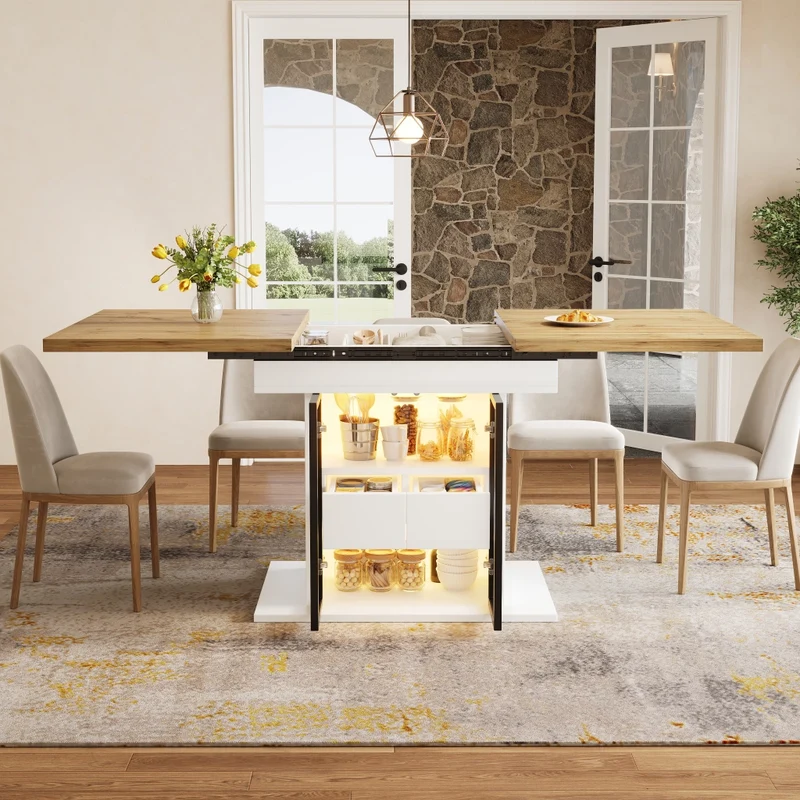 Tavolo da pranzo allungabile 110-150 cm; rotondo trasformabile in ovale; nero effetto legno