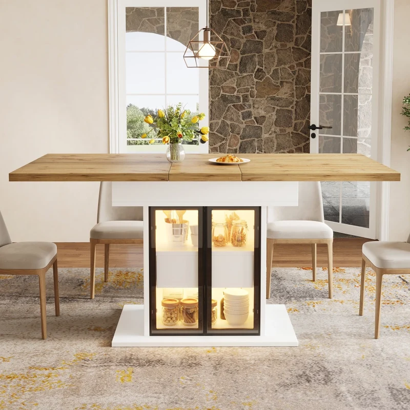 Tavolo da pranzo allungabile 110-150 cm; rotondo trasformabile in ovale; nero effetto legno