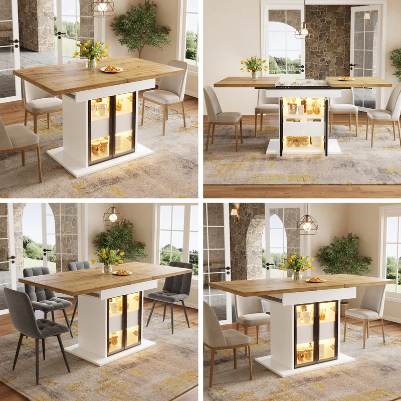 Tavolo da pranzo allungabile 110-150 cm; rotondo trasformabile in ovale; nero effetto legno