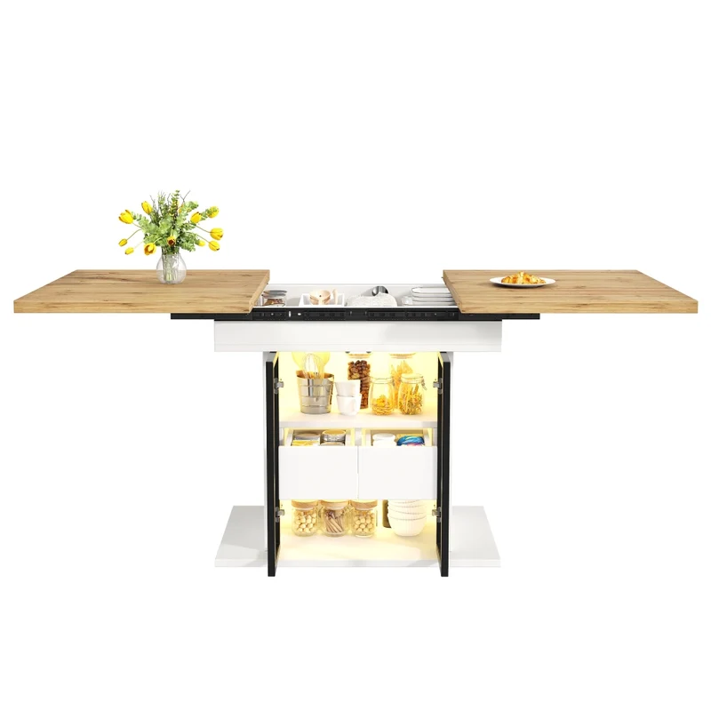 Tavolo da pranzo allungabile 110-150 cm; rotondo trasformabile in ovale; nero effetto legno
