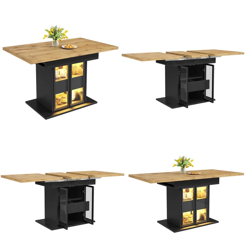 Tavolo da pranzo allungabile nero 110-150 x 110 x 76 cm con ripiano aperto