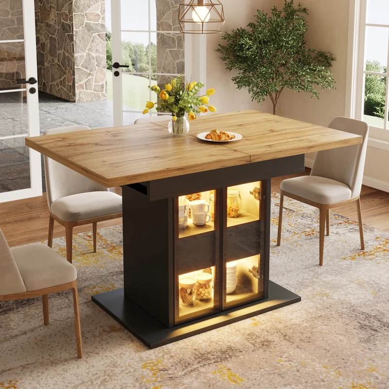 Tavolo da pranzo allungabile nero 110-150 x 110 x 76 cm con ripiano aperto