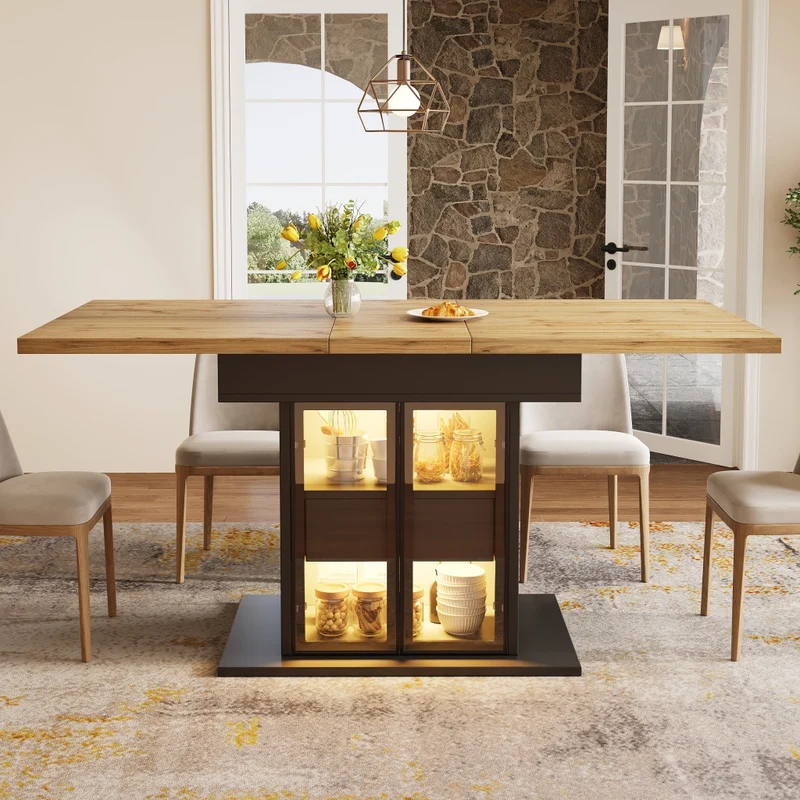 Tavolo da pranzo allungabile nero 110-150 x 110 x 76 cm con ripiano aperto